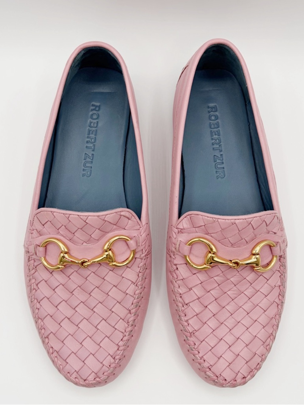 Robert Zur Perlata Horsebit Woven Leather Driving Moccasins Petal Pink Sz 9.5